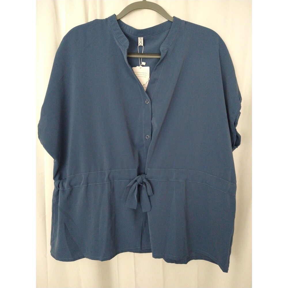 NWT CiciBird XL Blue Button Up Blouse tie waist Minimalist capsule relaxed fit